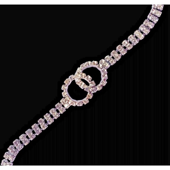 Vintage Silver Tone Infinity Bracelet CZ Rhinestones Encrusted Fold Over Clasp - Picture 2 of 10